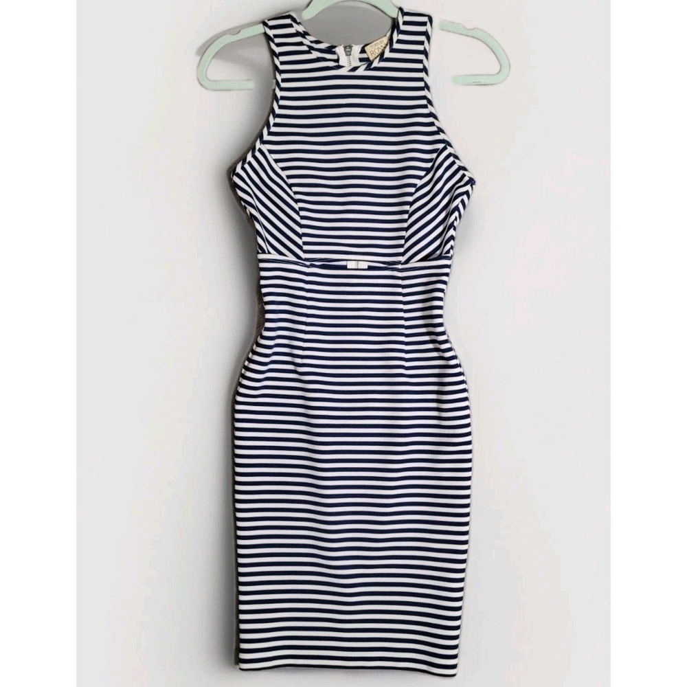 TORN BY RONNY KOBO Blue & White Stripe Dress Bodycon w/Cut-Out Back Zip Sz XS